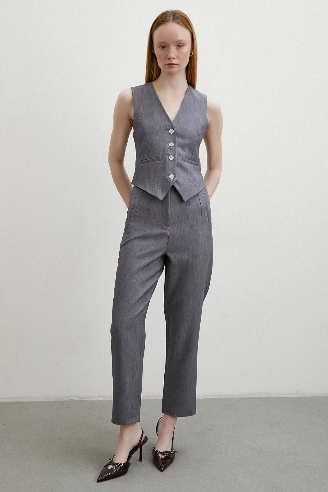 Front Brushed Skinny Fabric Pants Antirash