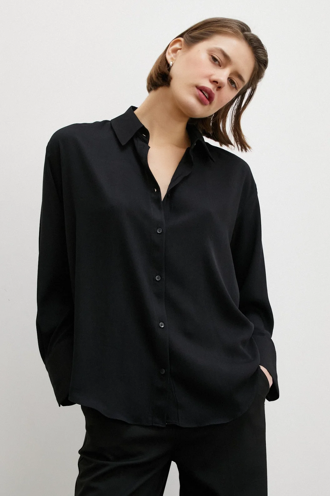 Viscose Satin Shirt Black