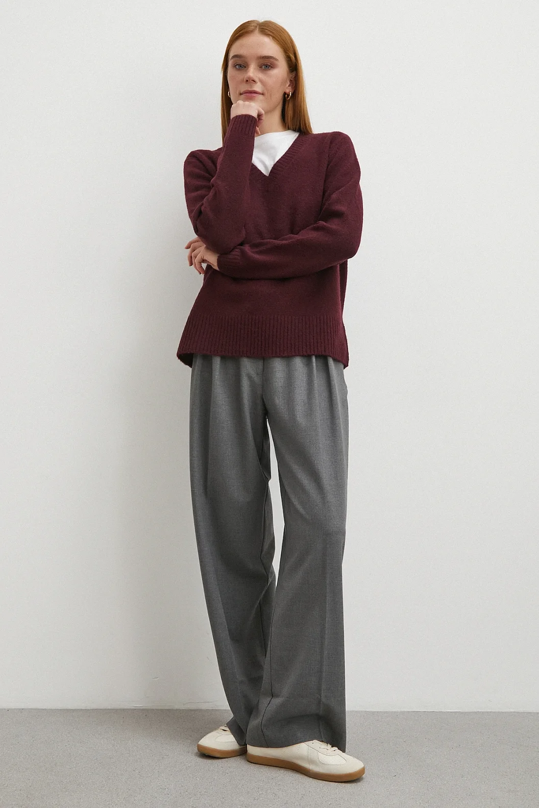 Yüksek Bel Pileli Palazzo Pantolon Gri