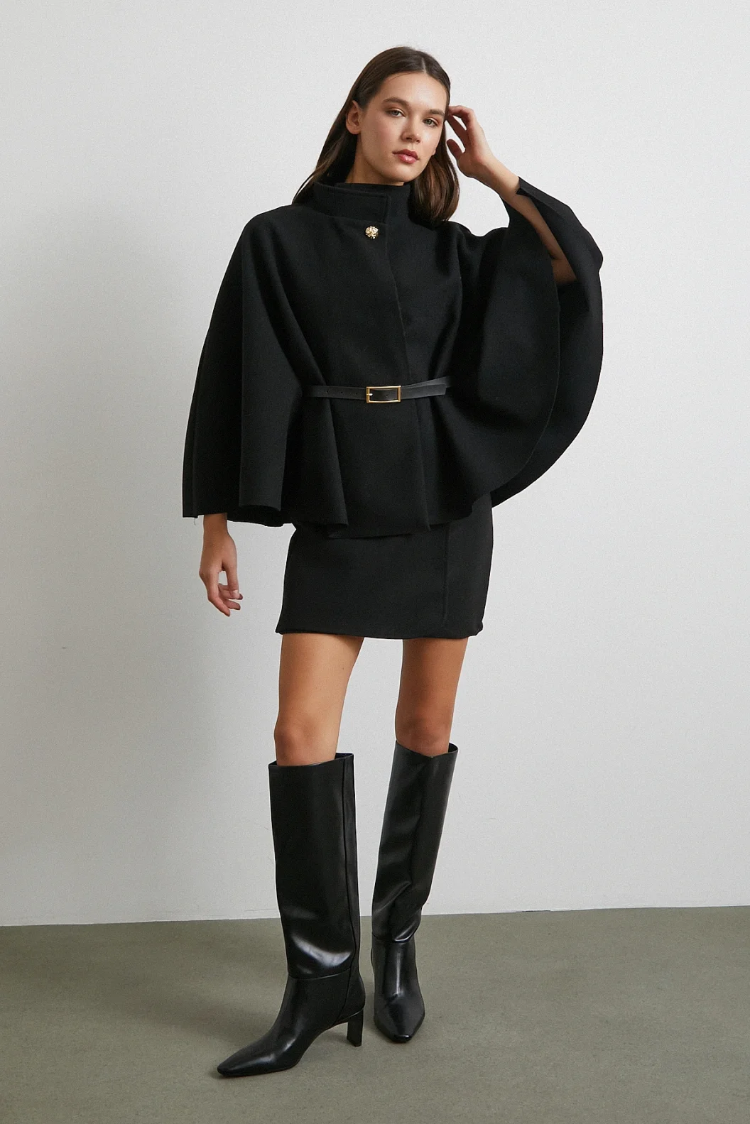 Kemerli Kaşe Panço Siyah