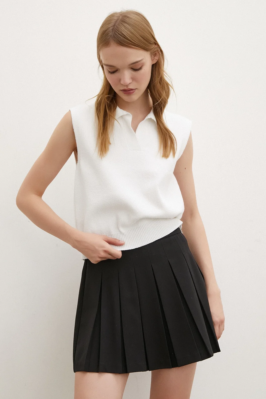 Türkis Polokragenpullover Weiß