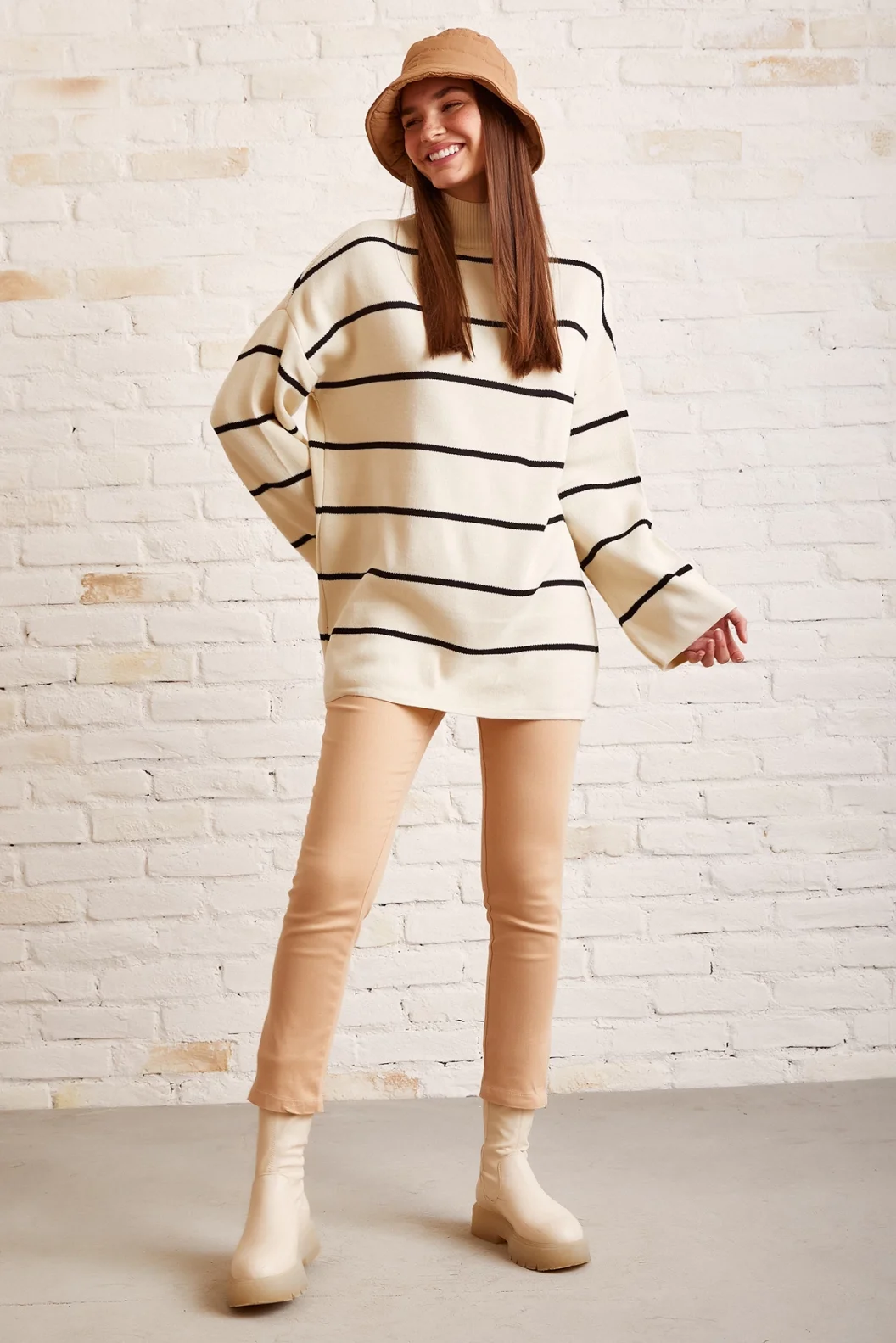 Reißverschluss-Leggings Beige