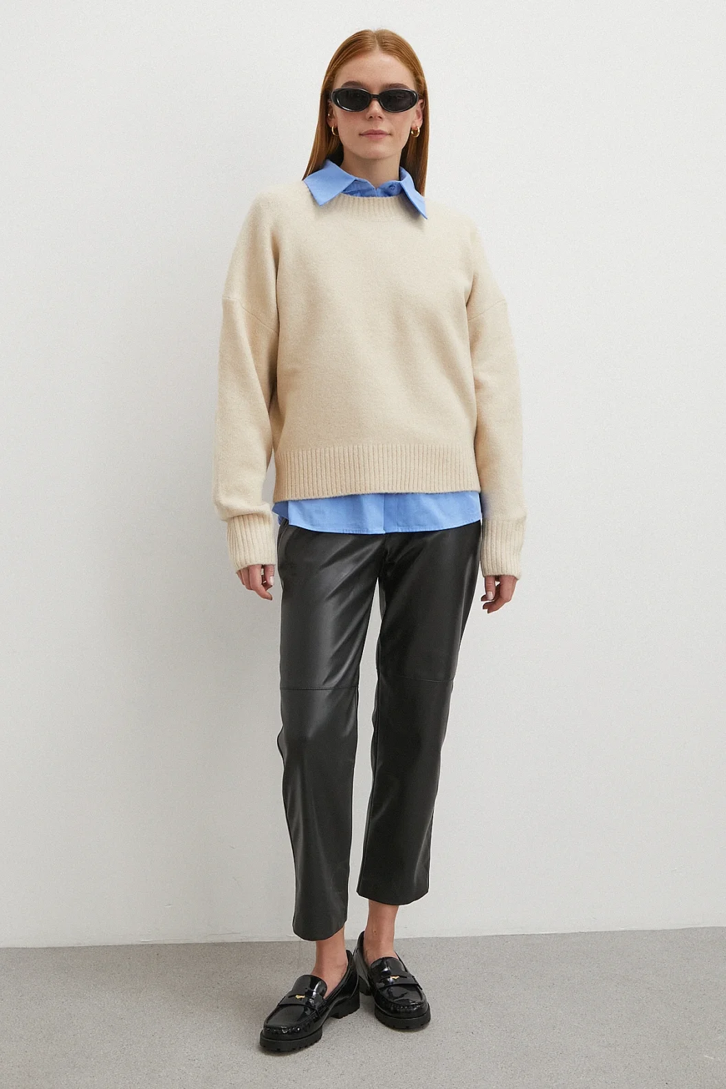 Kemerli Lastikli Deri Pantolon Siyah