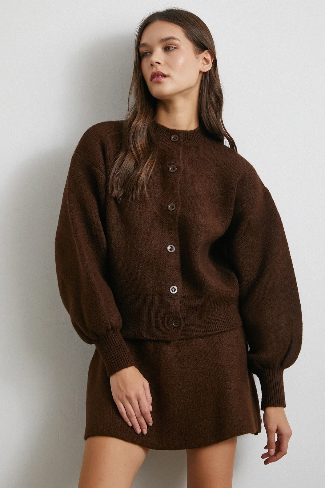 Hırka Etek Triko Takım Kahve