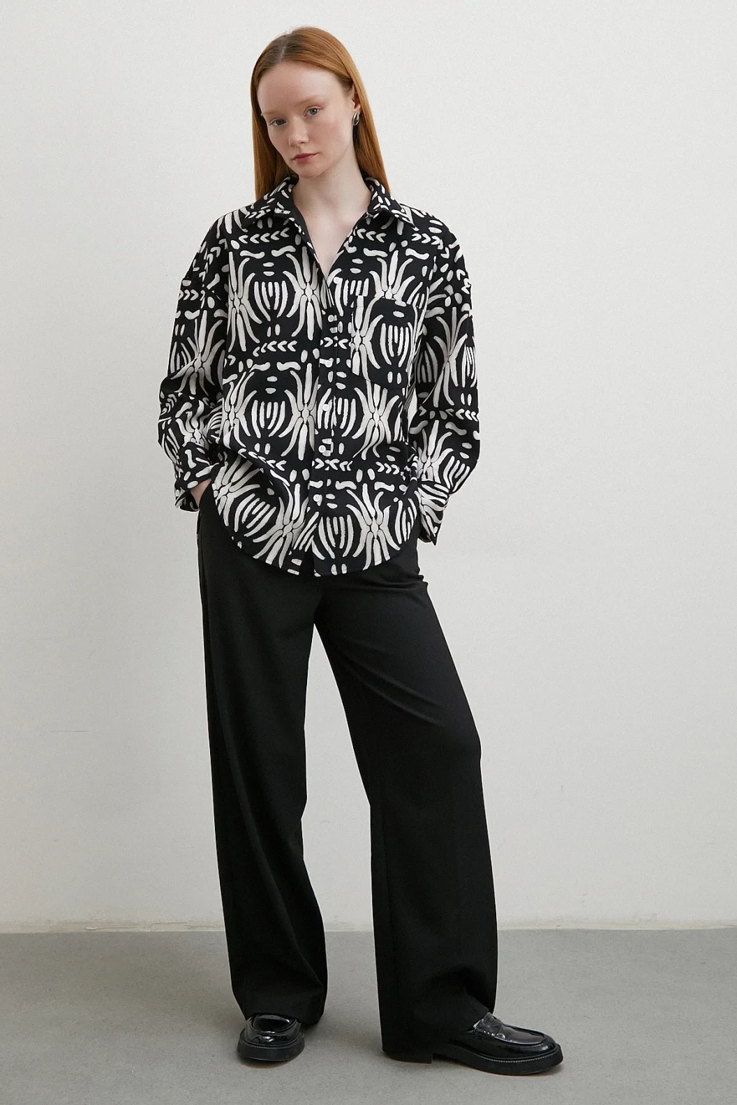 Crepe Contrast Patterned Shirt Black