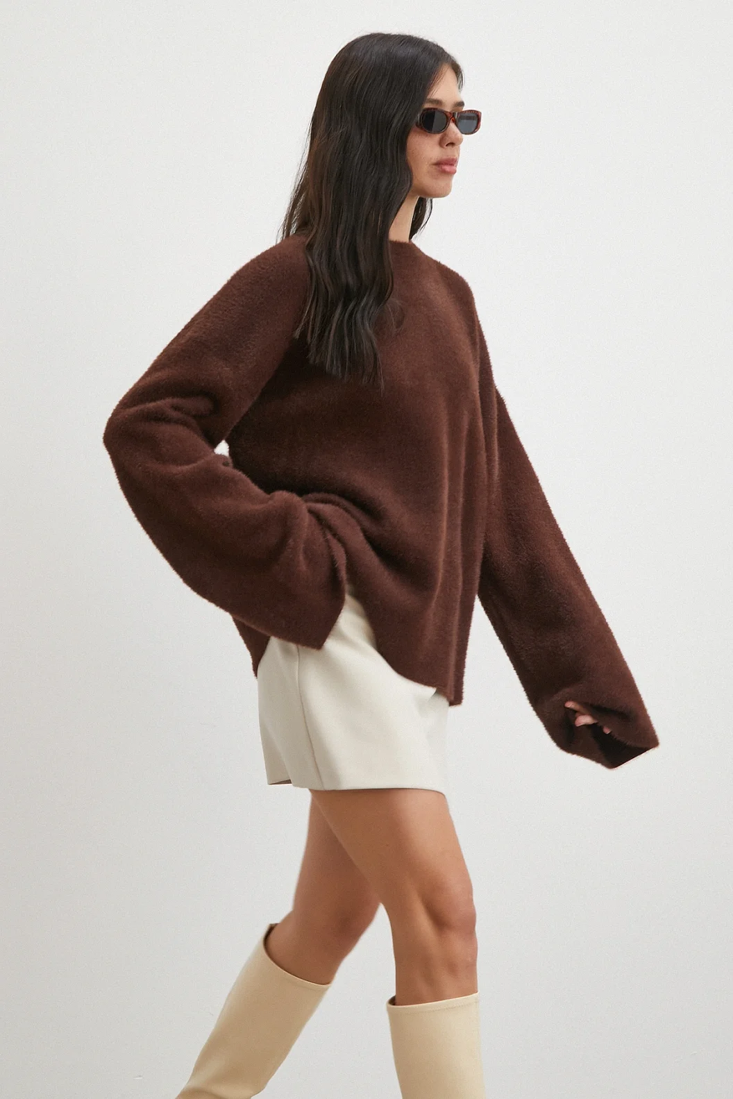 Bisiklet Yaka T Kol Kazak Kahve