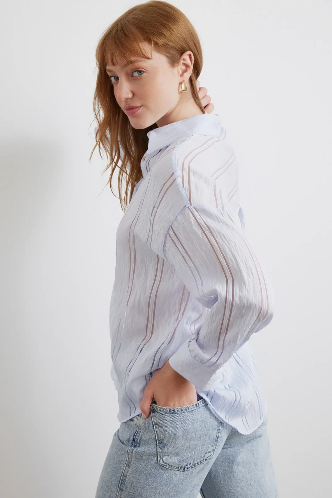 Organza Gestreiftes Hemd Blau