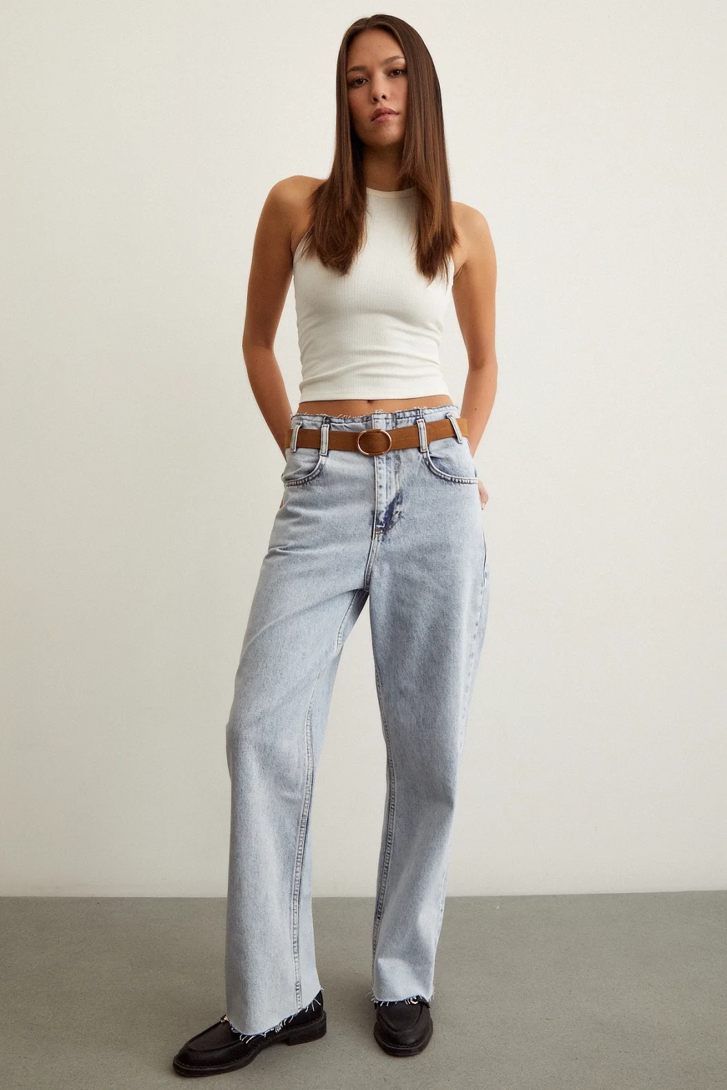 سروال بلون مع حزام بدون درز