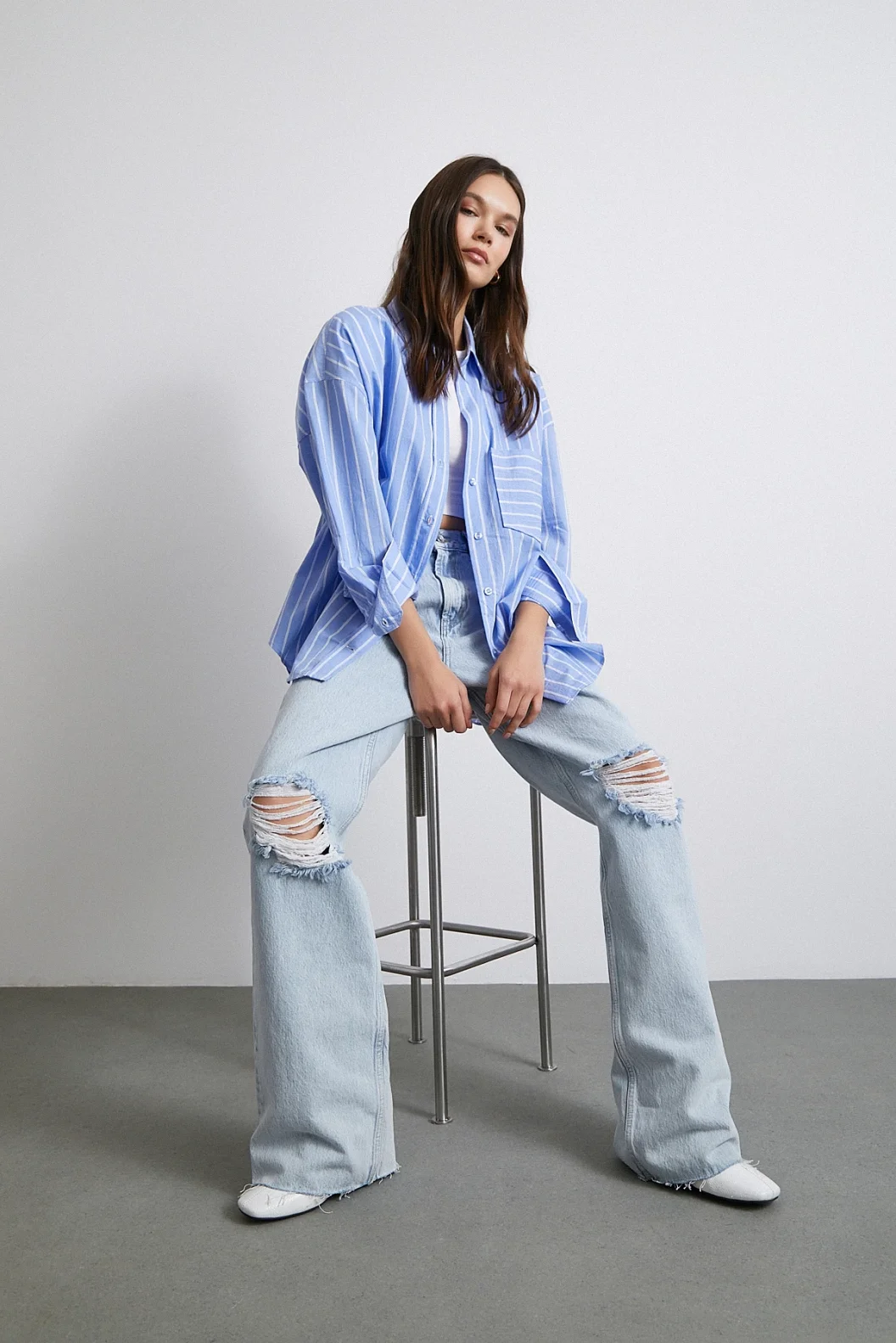 Basic Organic Cotton Striped Shirt Blue