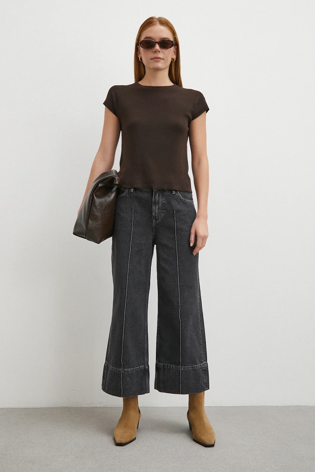 Yüksek Bel Paça Detaylı Jean Füme