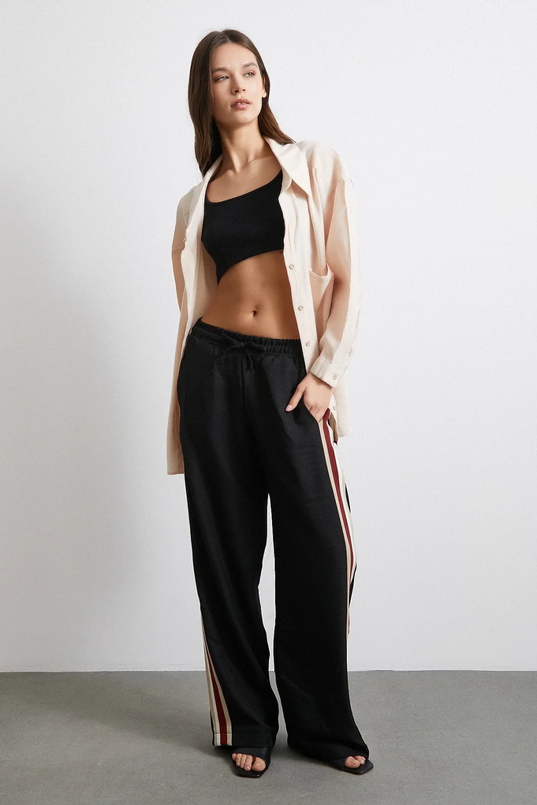 Elastischer Doppellinienhose Schwarz