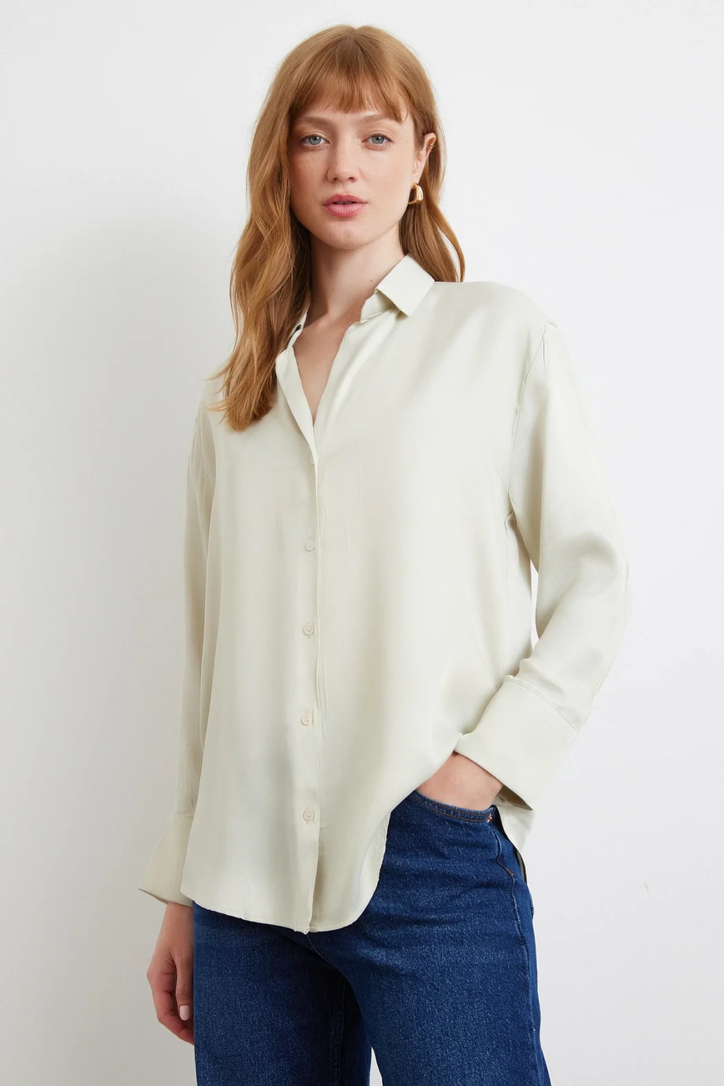 Viskon Saten Gömlek Gri