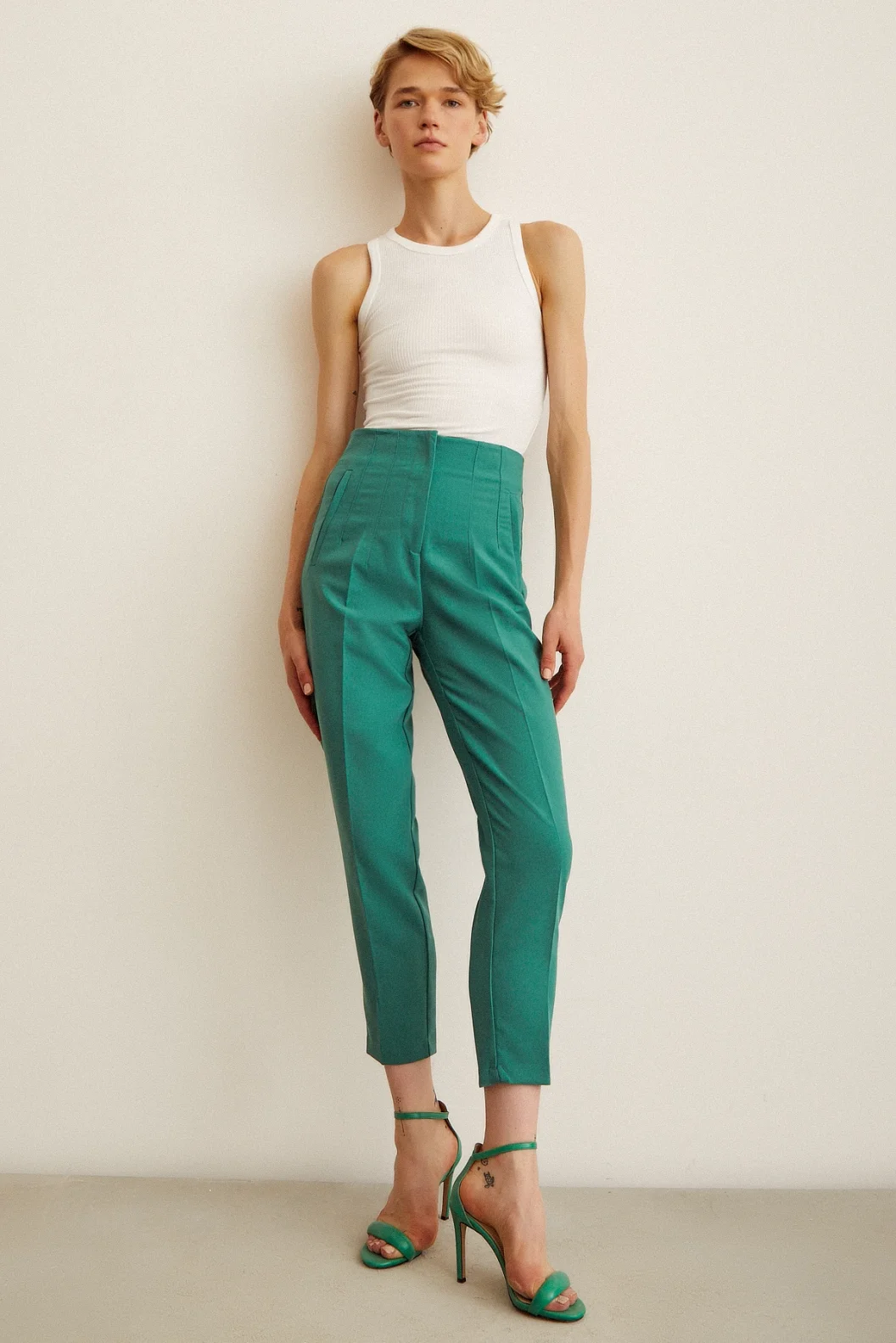 Skinny Fabric Pants Green