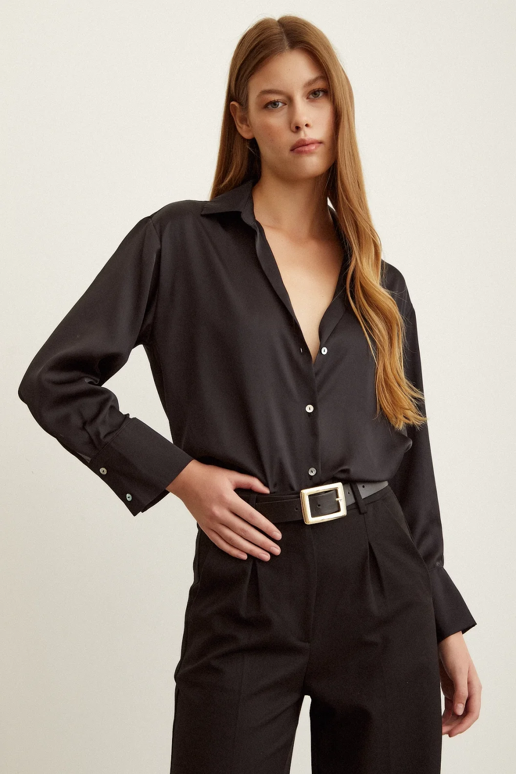 Basic Satin Bluse Schwarz