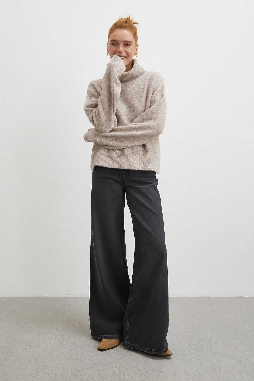 Yüksek Bel Geniş Paça Jean Siyah