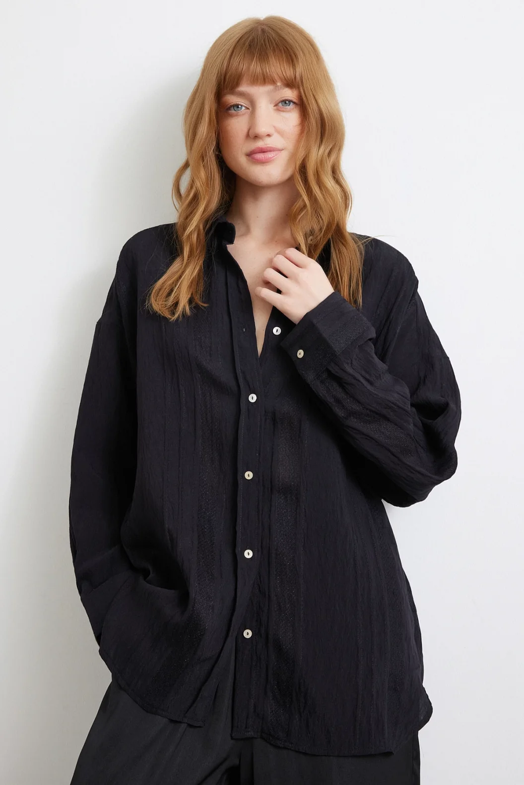 Spitzenbesetztes Transparenz-Baumwollhemd Schwarz