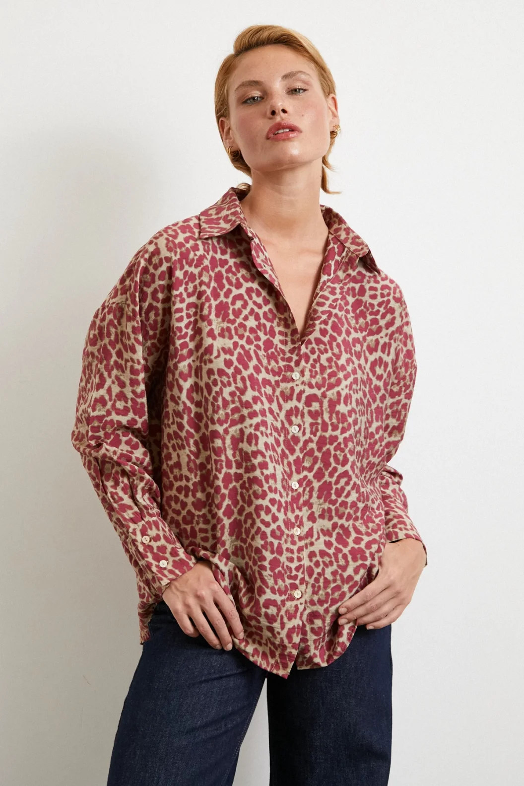 Leopar Desen Javanez Gömlek Yeşil