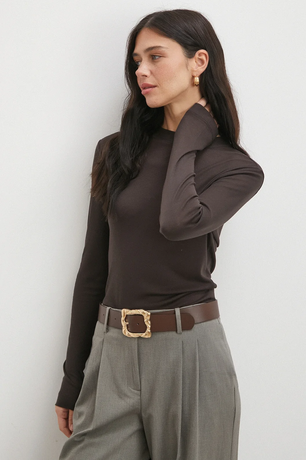 Bisiklet Yaka Uzun  Kol Bluz Kahve