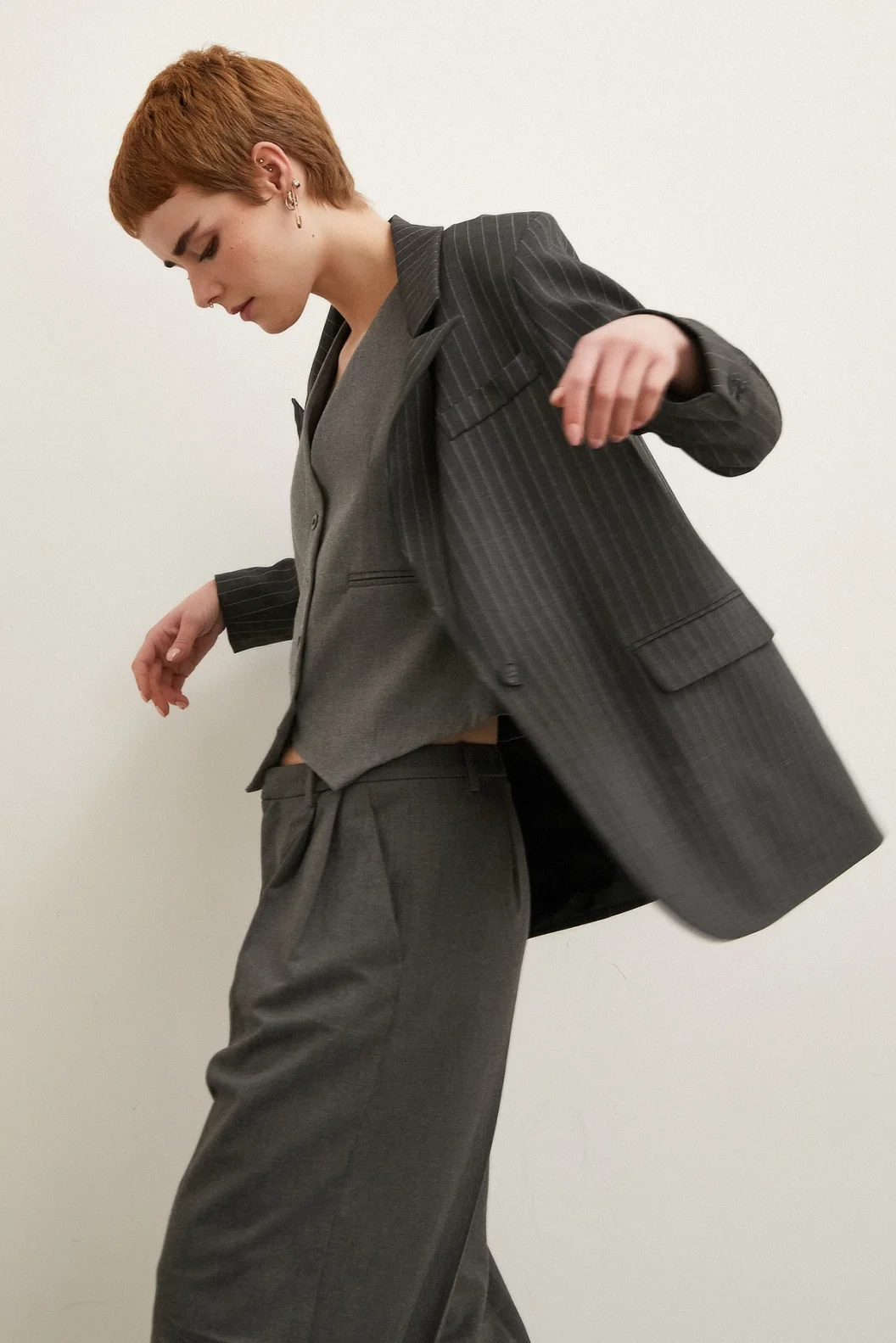 Gestreifter Blazer Mantel Anthrazit