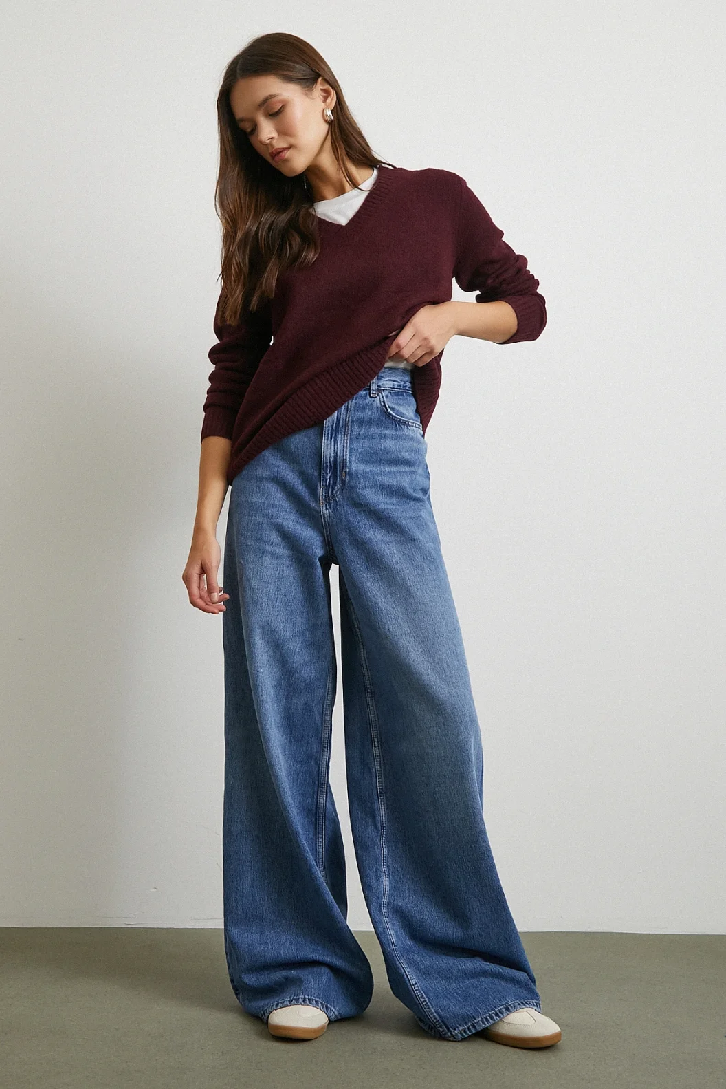 Yüksek Bel Geniş Paça Beş Cepli Jean Mavi