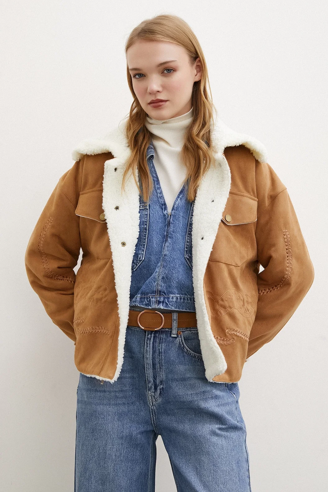 Suede Inside Plush Jacket in Taba