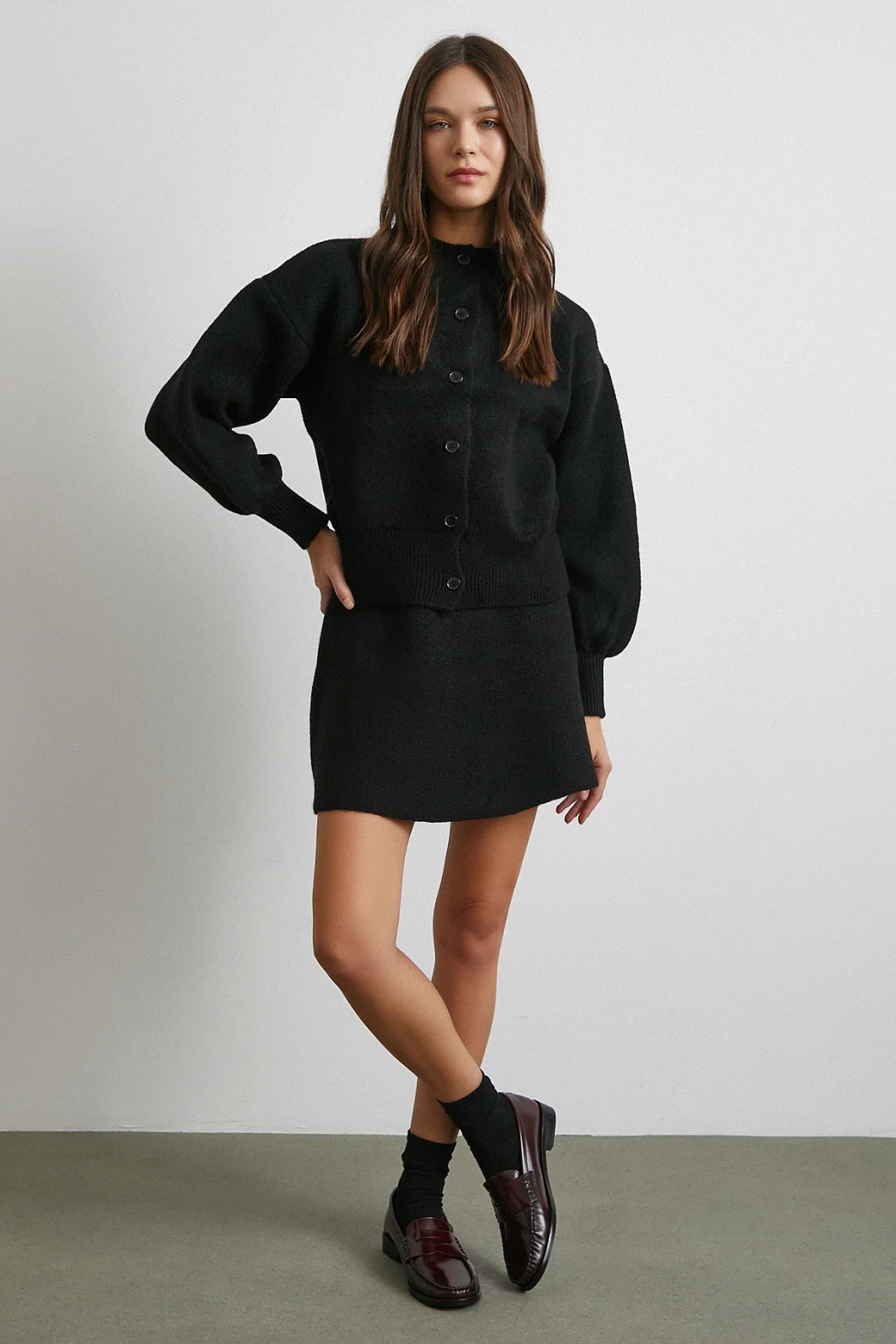 Hırka Etek Triko Takım Siyah