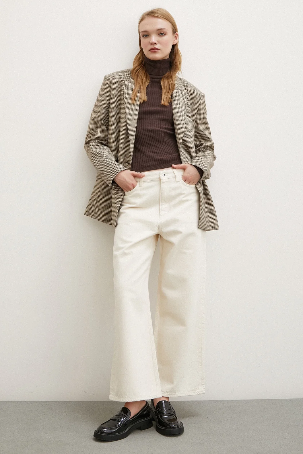 High waist Wide Leg Baggy Jeans Ecru