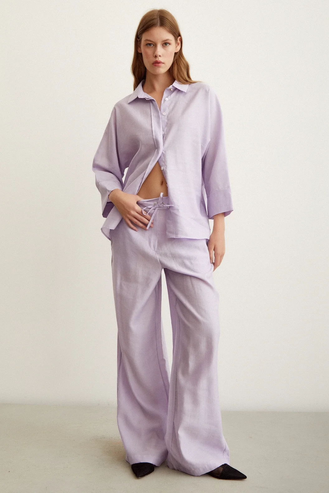Bat Sleeve Linen Shirt Lilac