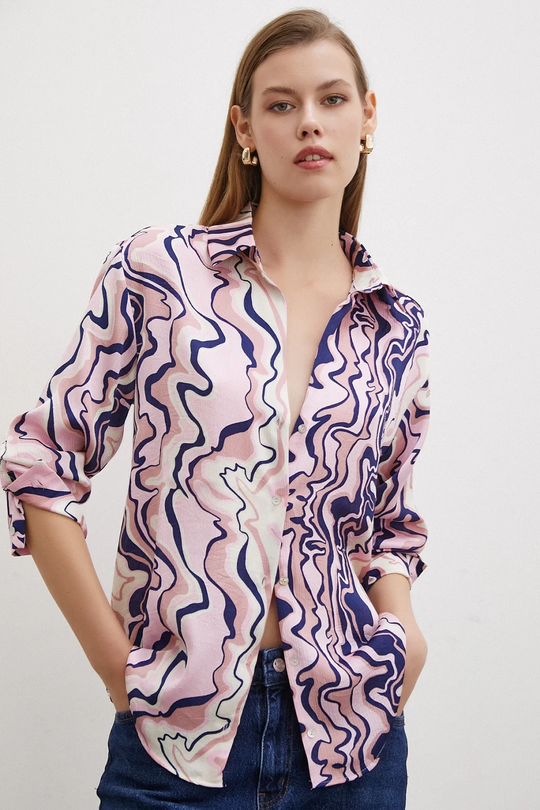 Wave-Effekt-Basic-Shirt Rosa