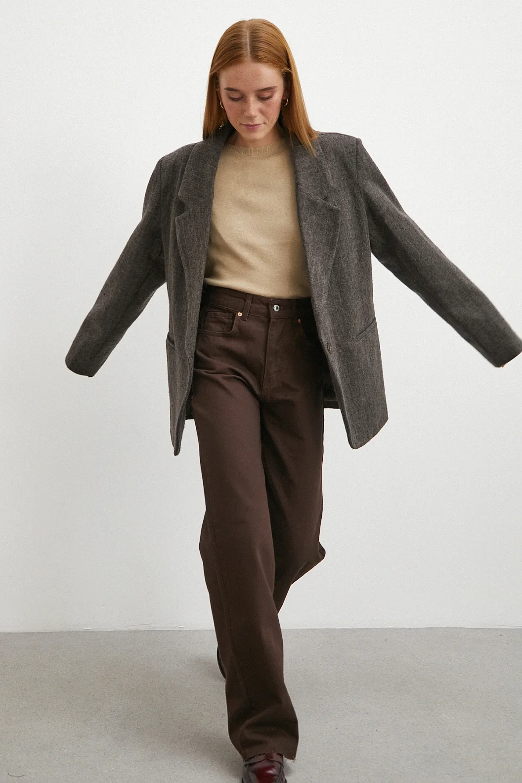 Yüksek Bel Kesik Boru Paça Jean Kahve