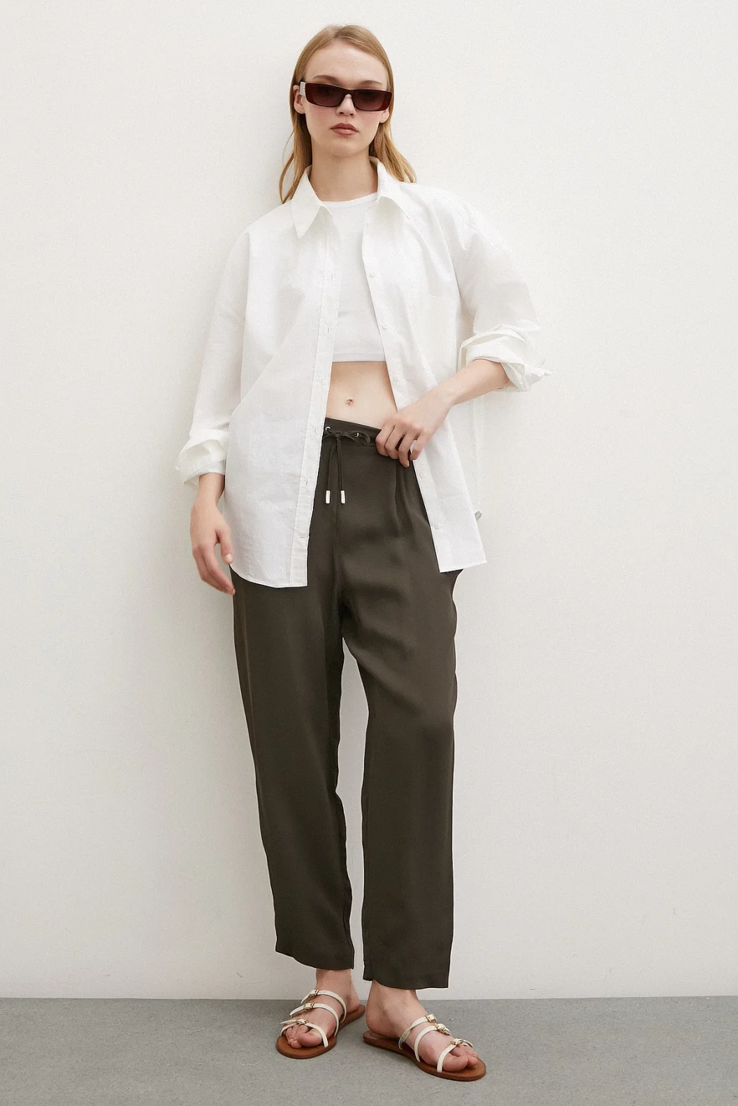 Beli Lastikli Boru Paça Pantolon Haki