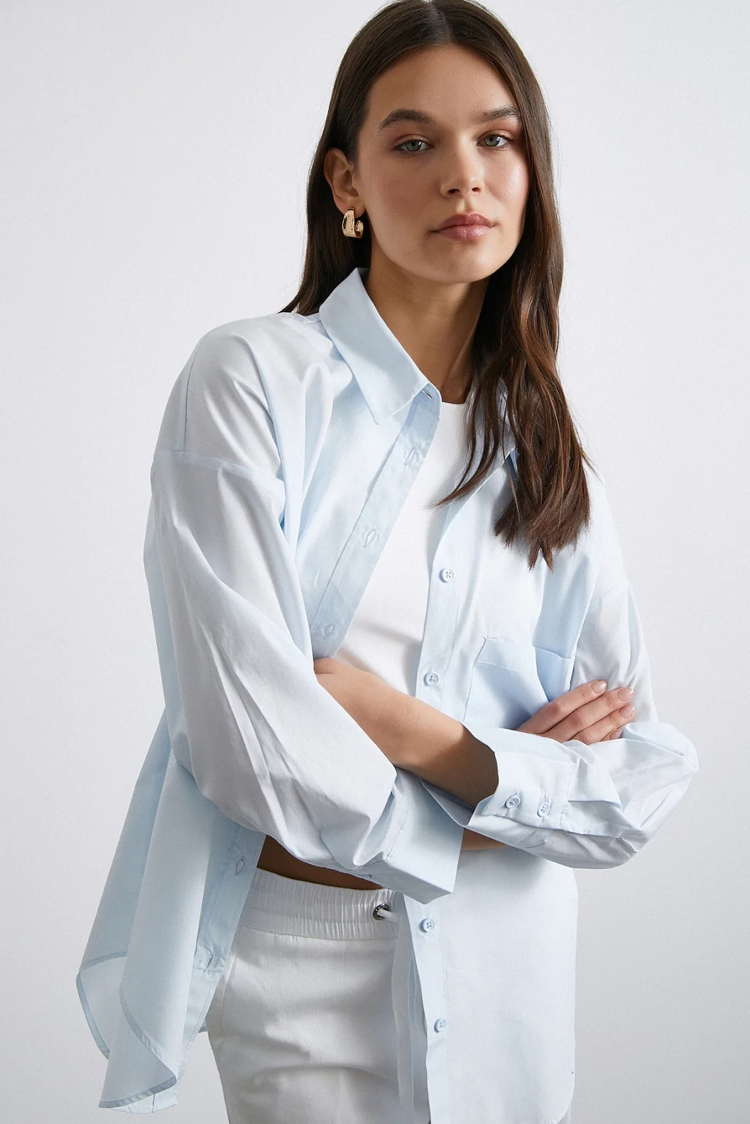 Oversize Baumwollhemd Hellblau