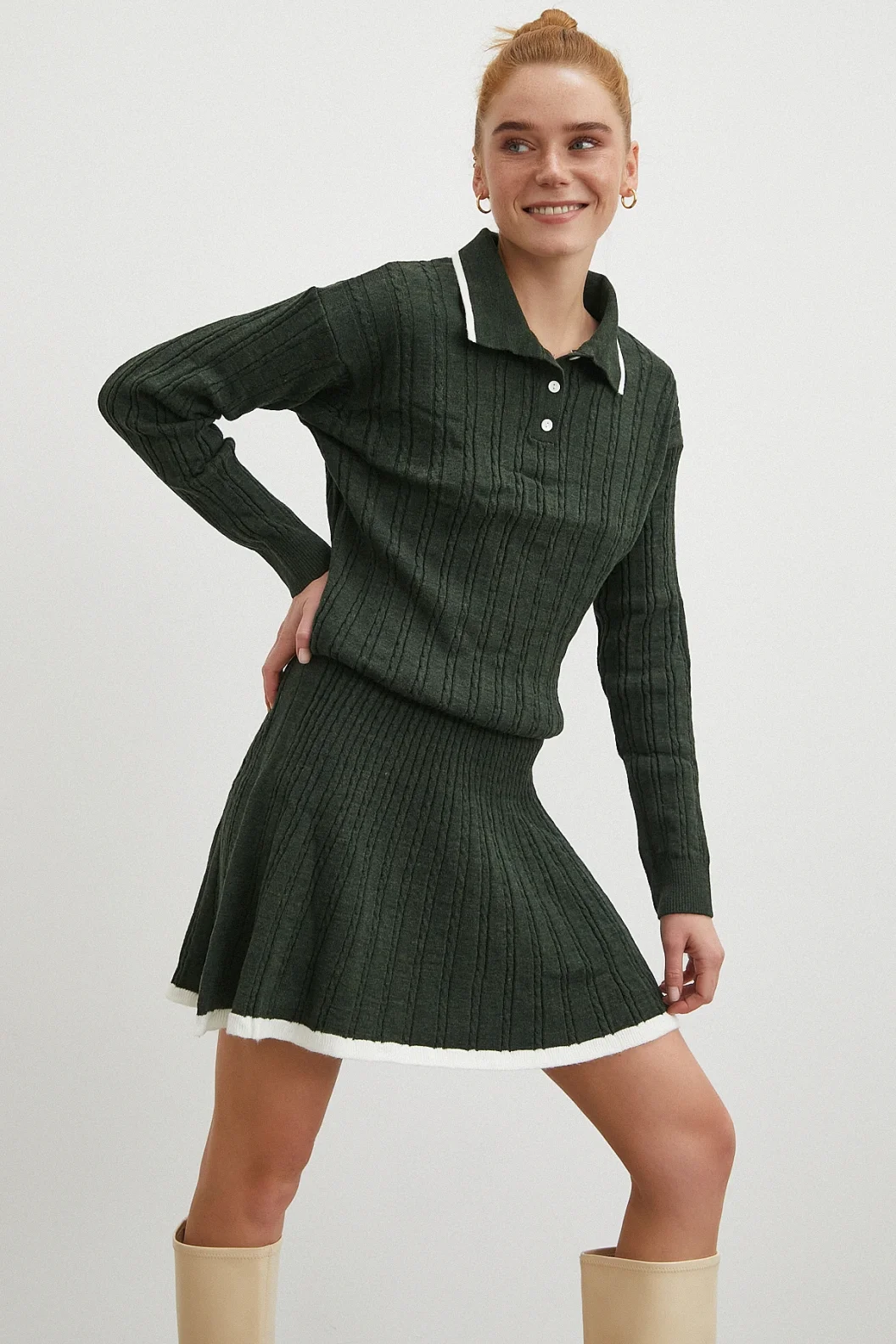 Polo Yaka Etekli Takım Haki