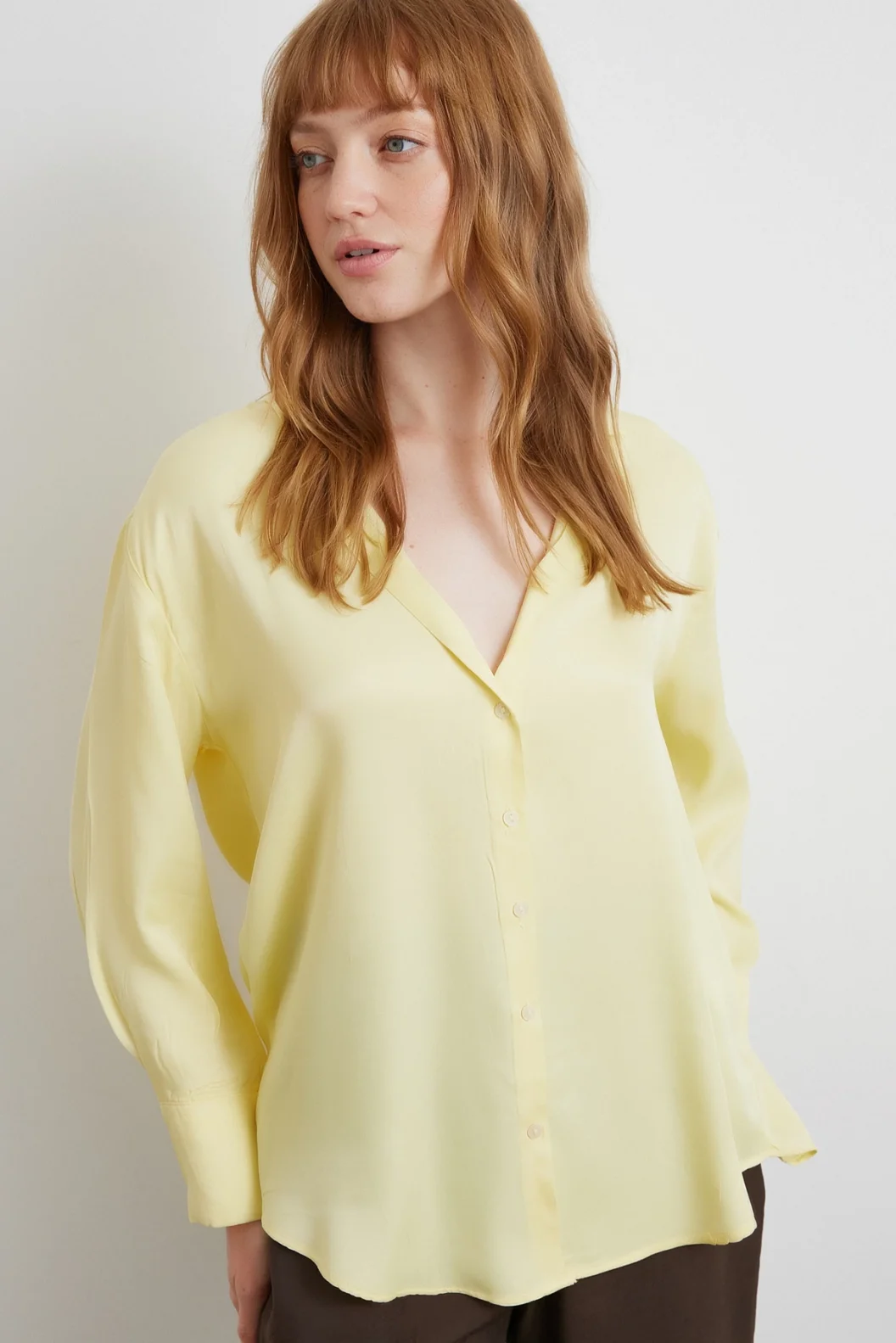 Viskon Saten Gömlek Sarı