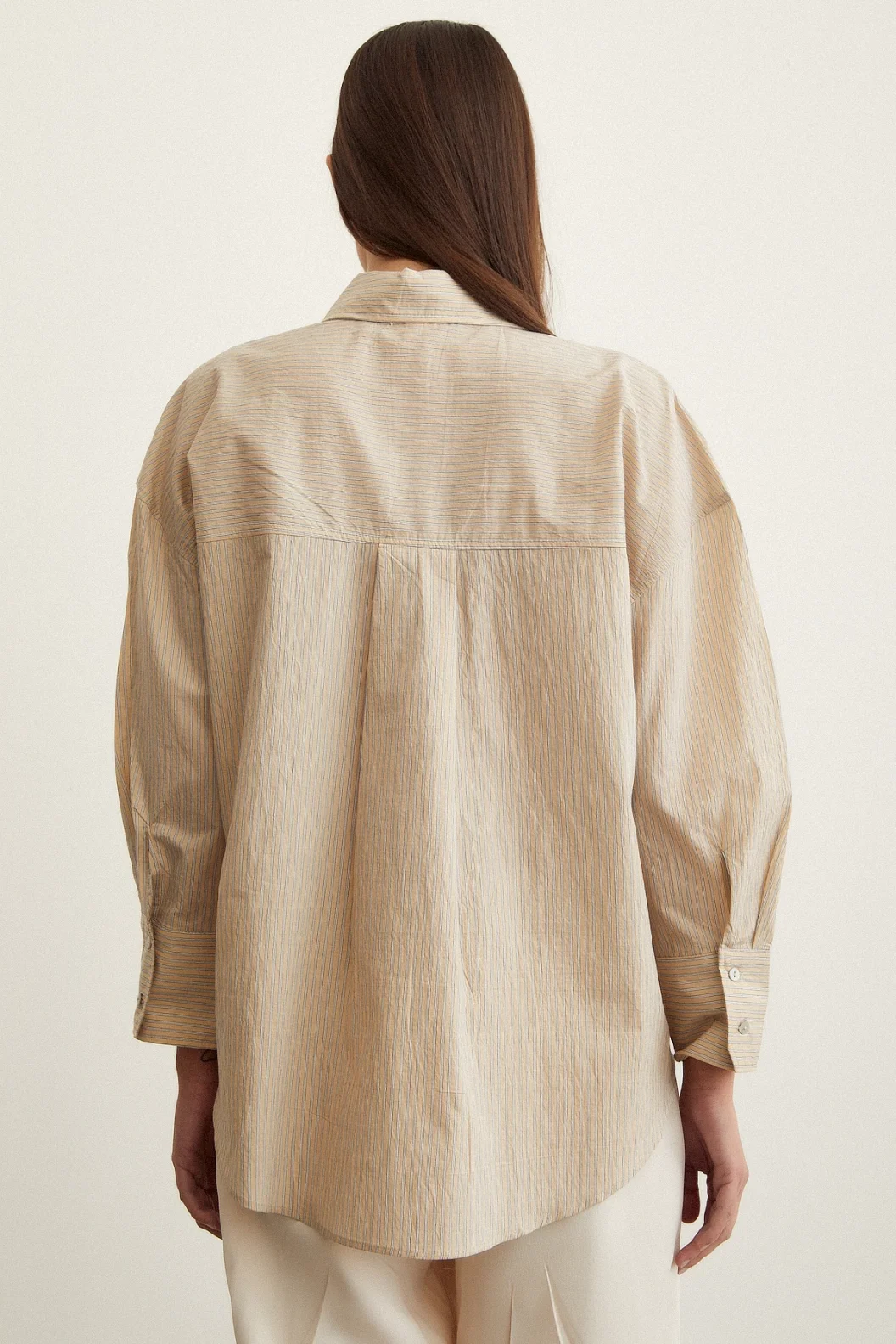 Striped Oversize Shirt Beige