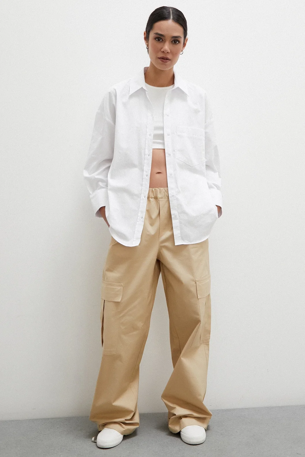 Regular Fit قميص بوبلين أبيض