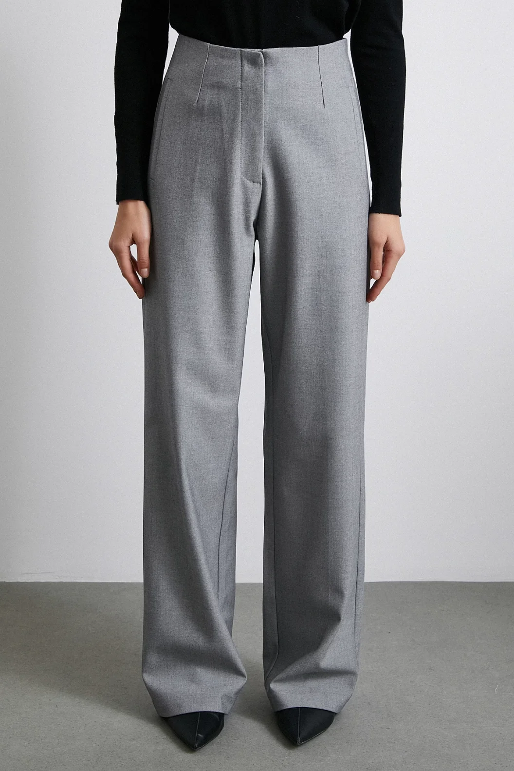 High-Waisted Wide Leg Trousers Gray