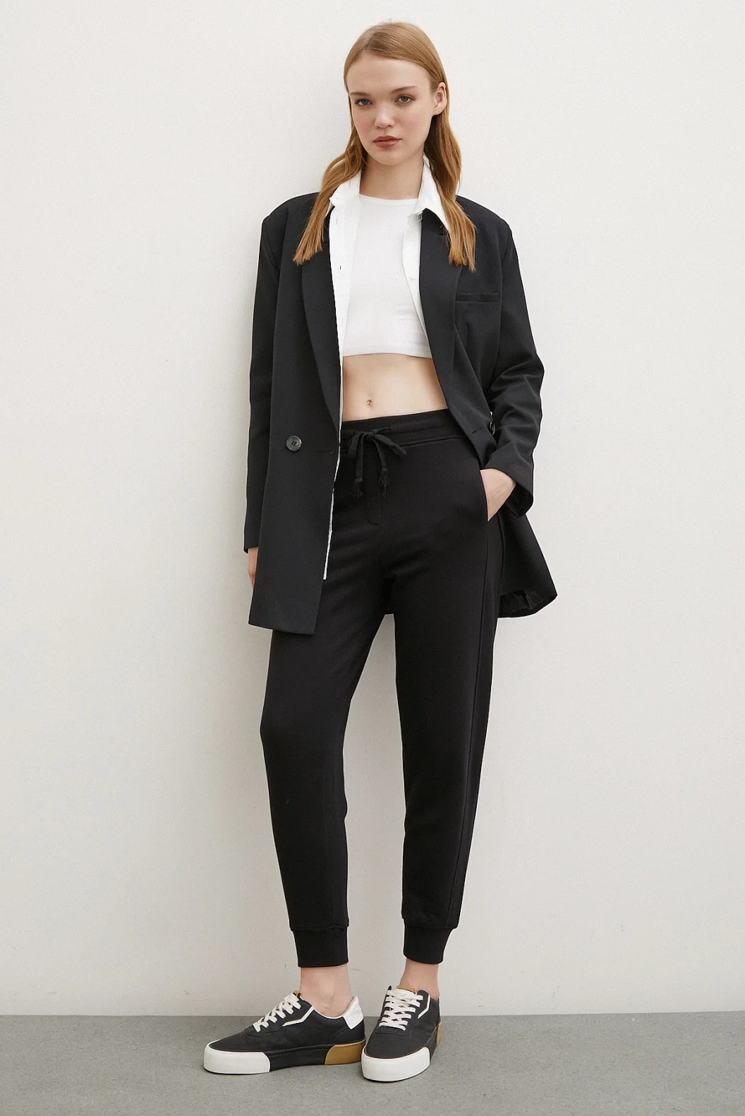 Elastic Waist Pants Black