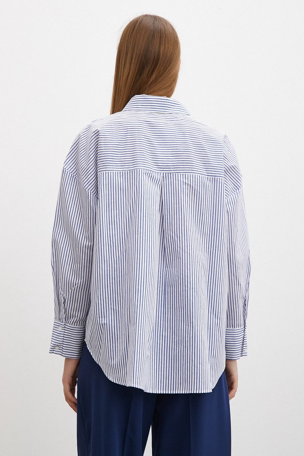 Fine Striped Poplin Shirt Blue