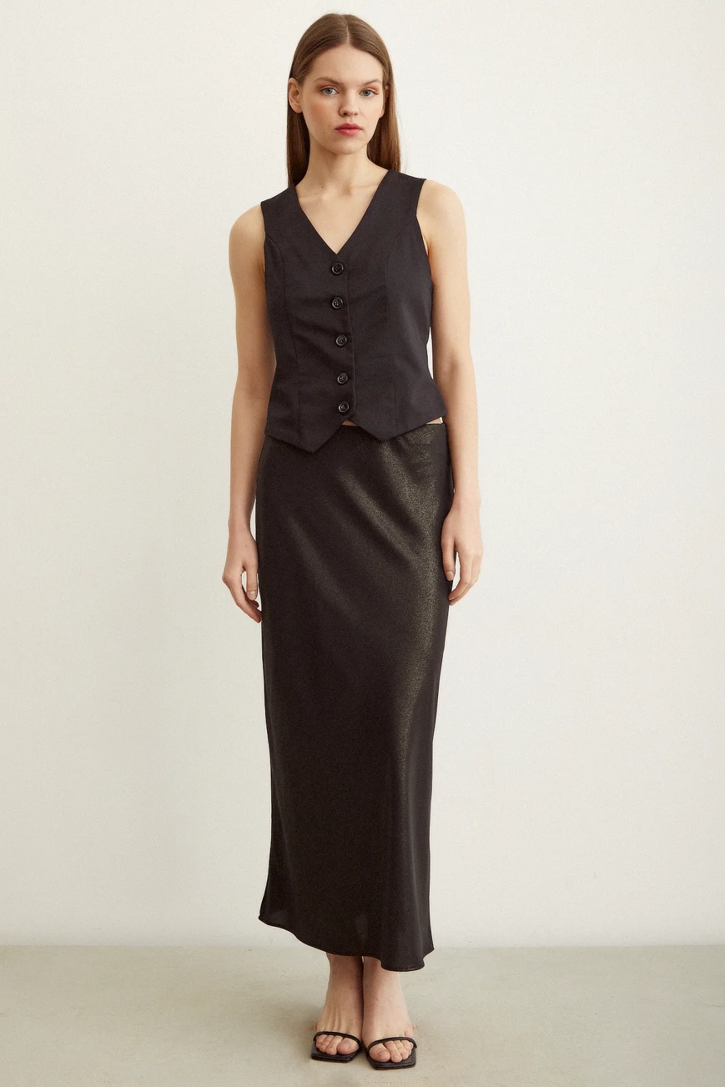 Shiny Bias Cut Skirt Gold Leaf