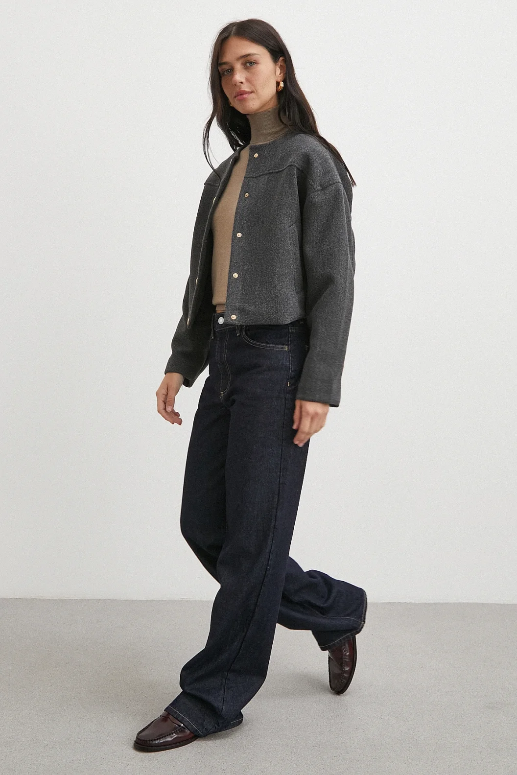 Beli Lastikli Düğmeli Bomber Ceket Antirasit