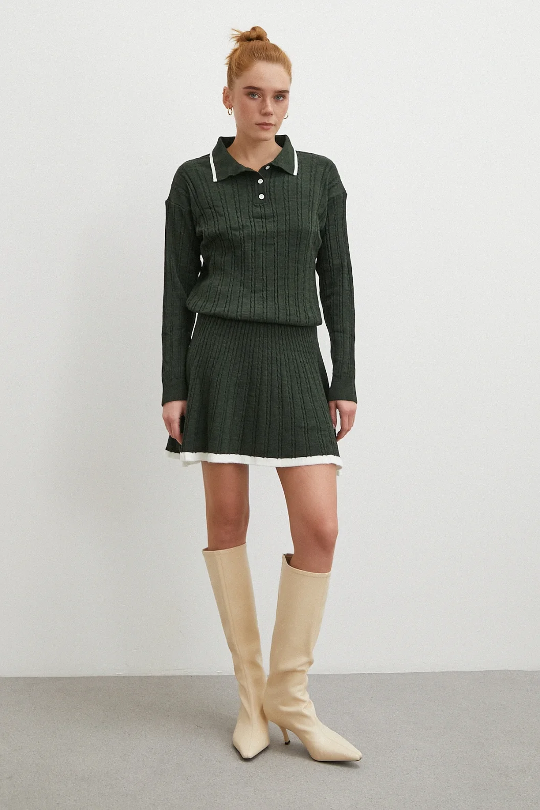 Polo Yaka Etekli Takım Haki