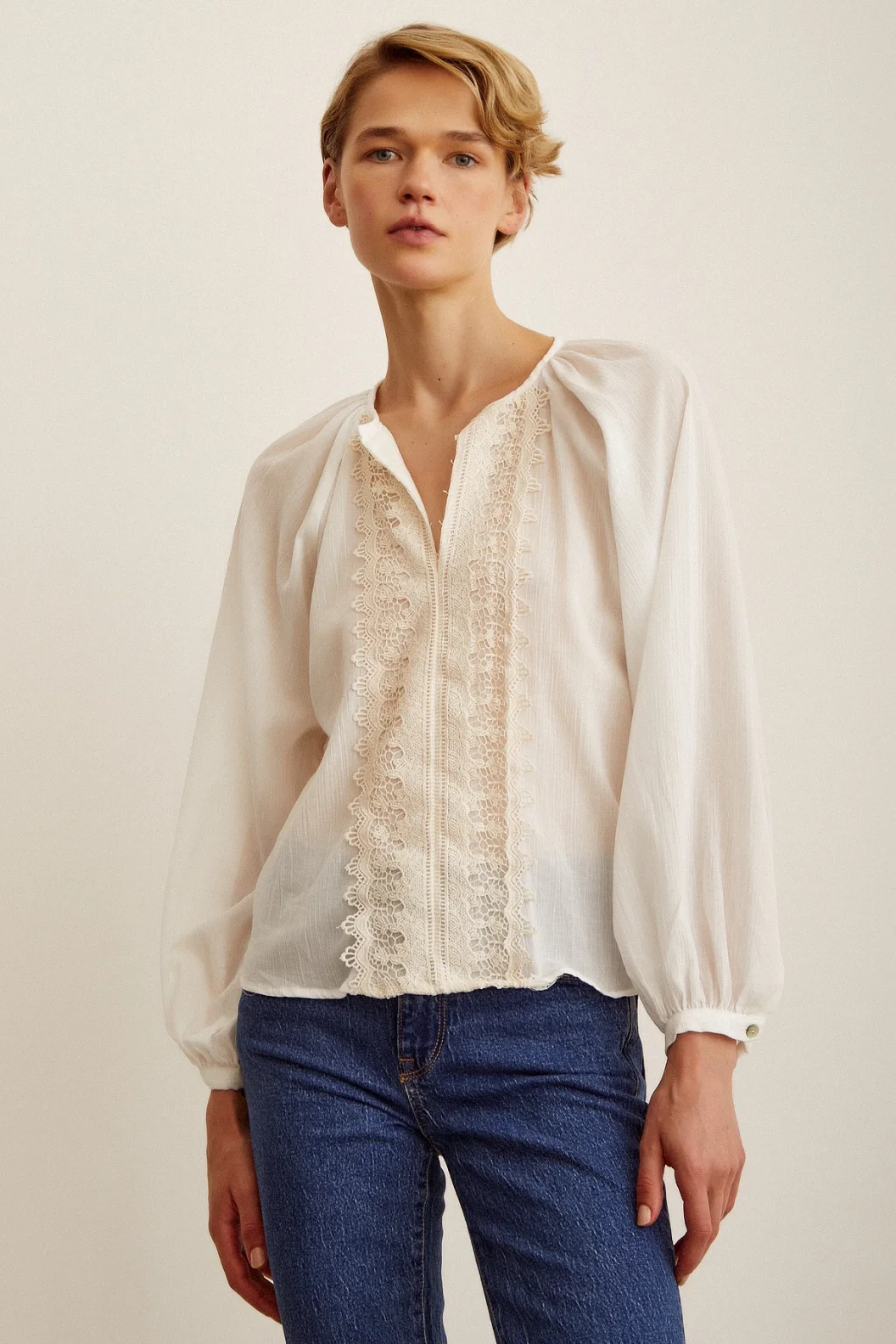 Brodeli V Neck Blouse White
