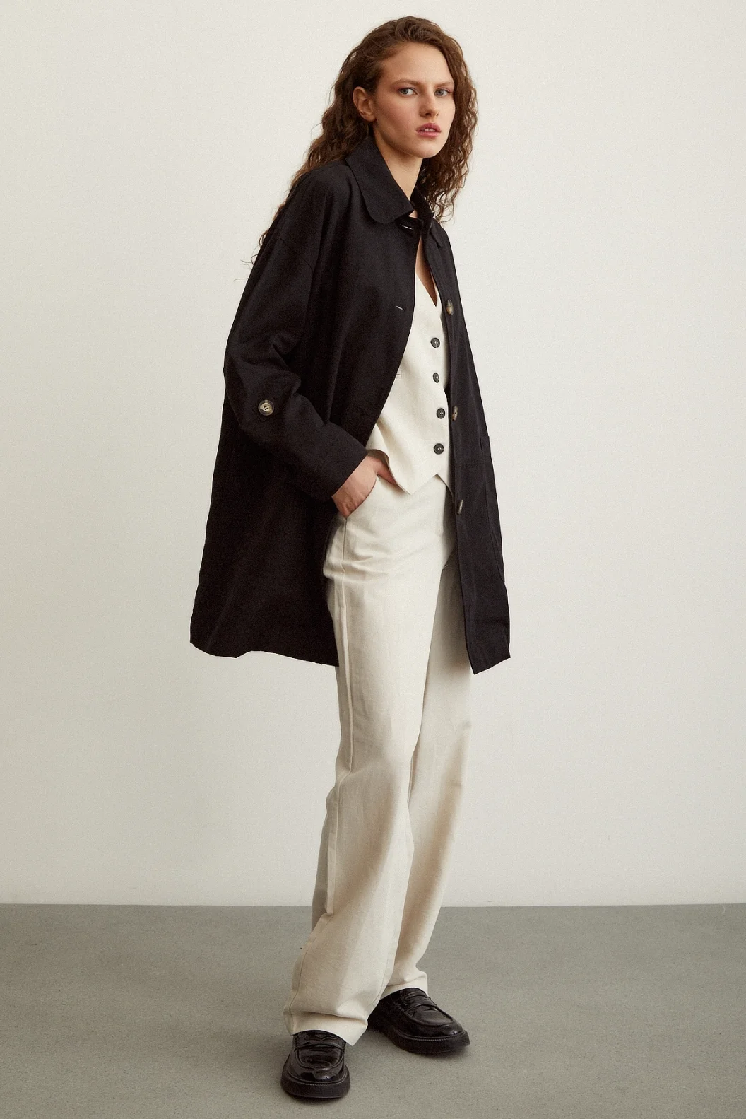 Torba Pocket Trench Coat Black