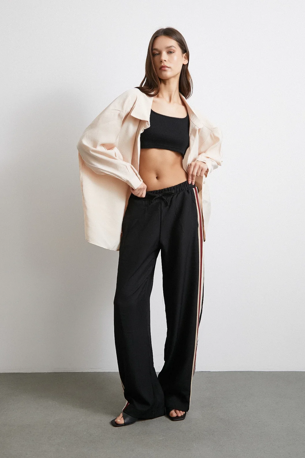 Elastischer Doppellinienhose Schwarz