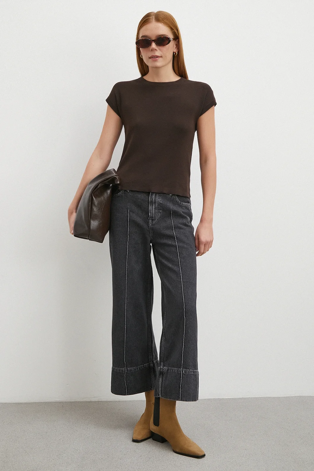 Yüksek Bel Paça Detaylı Jean Füme