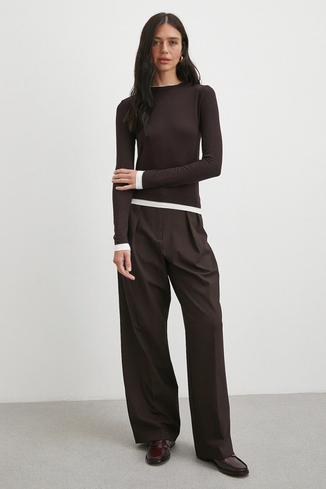 Garnili Bisiklet Yaka Bluz Kahve