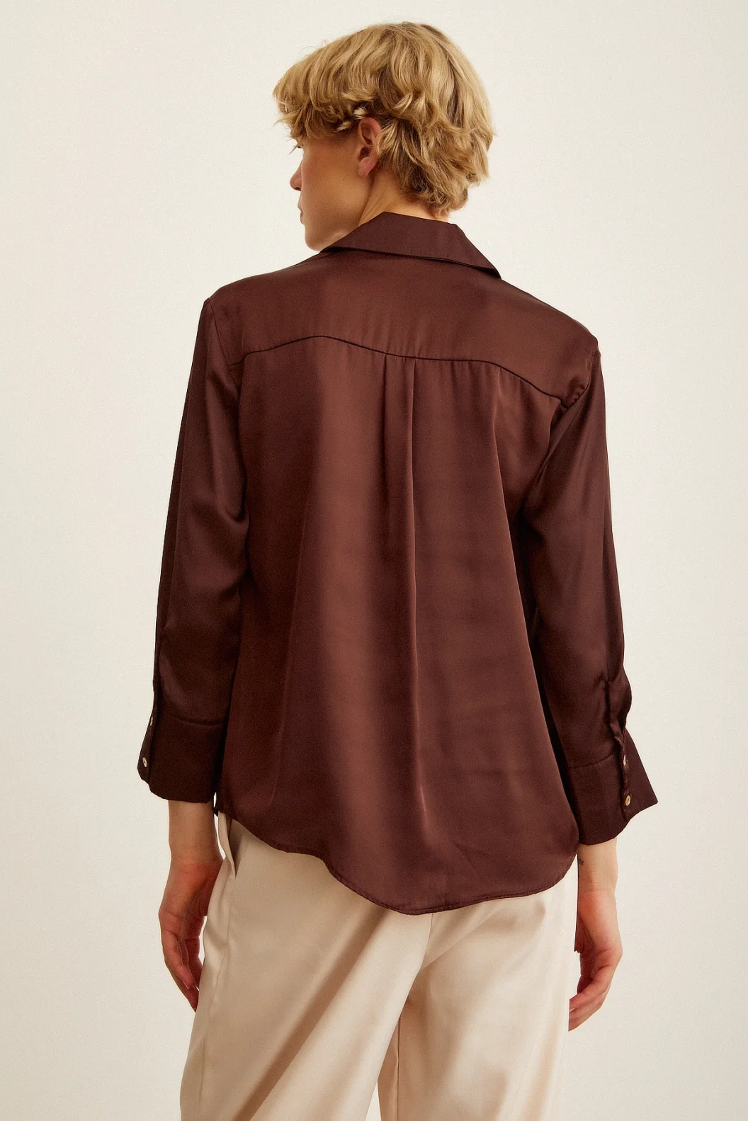 Basic Saten Shirt Brown