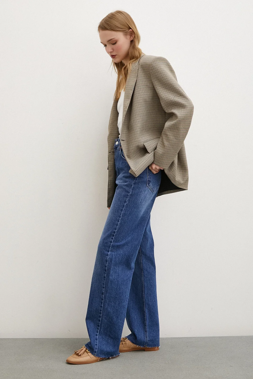 Denim mit hoher Taille und weitem Beinschnitt in Blau