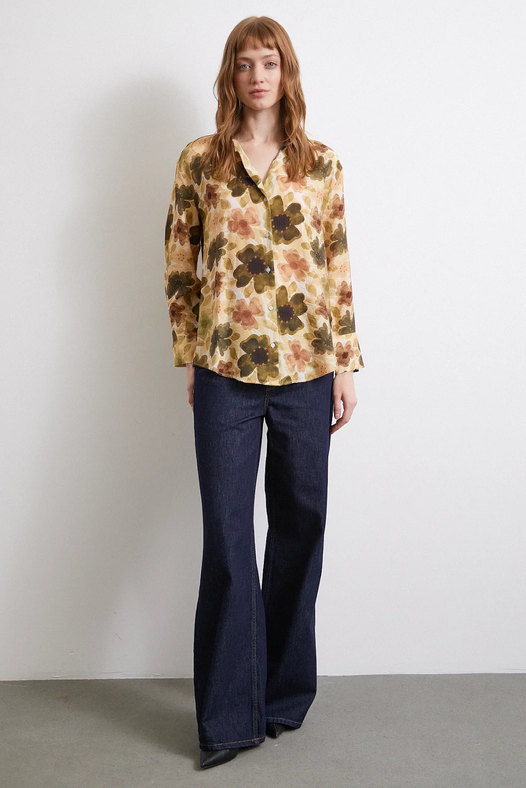 Floral Voile Shirt Khaki